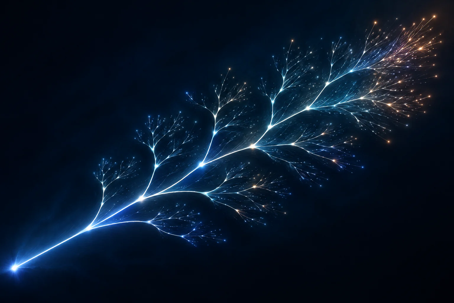 Abstract line of light branching into many.